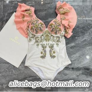 Trendy Design Versace Swimwear with Ruffles 050901 White/Pink 2024