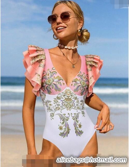 Trendy Design Versace Swimwear with Ruffles 050901 White/Pink 2024