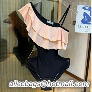 ​Low Cost Chanel Swimwear with Ruffles 0509 Peach Pink/Black 2024