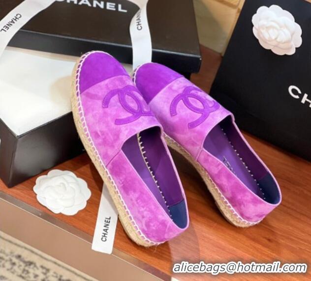 Stylish Chanel Suede Espadrilles Flat Purple 425017