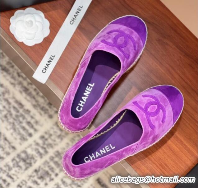 Stylish Chanel Suede Espadrilles Flat Purple 425017