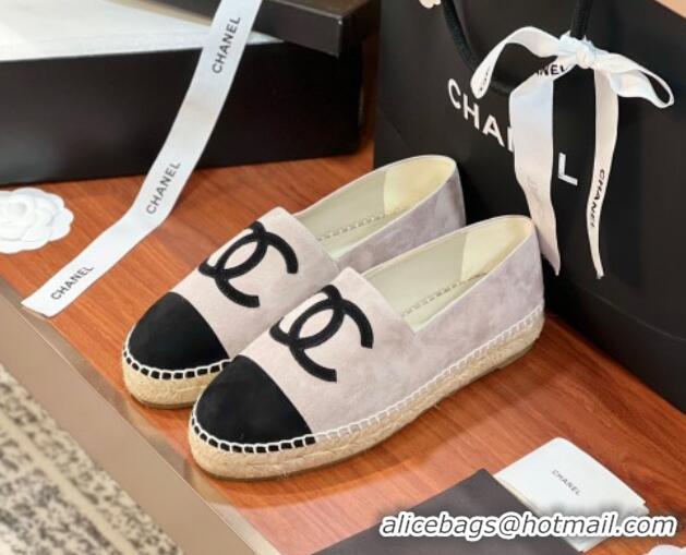 Perfect Chanel Suede Espadrilles Flat Grey/Black 425018