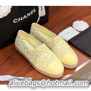 Grade Quality Chanel Tweed & Lambskin Espadrilles Flat G29762 Yellow 425020