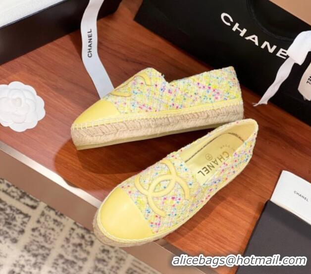 Grade Quality Chanel Tweed & Lambskin Espadrilles Flat G29762 Yellow 425020