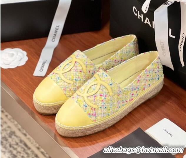 Grade Quality Chanel Tweed & Lambskin Espadrilles Flat G29762 Yellow 425020