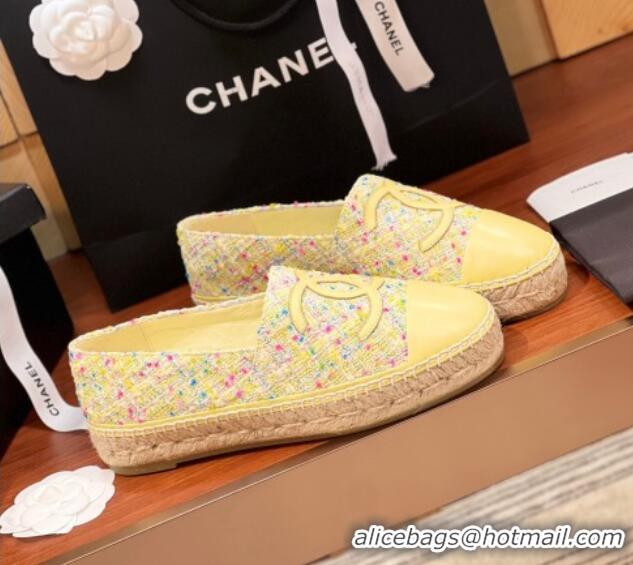 Grade Quality Chanel Tweed & Lambskin Espadrilles Flat G29762 Yellow 425020