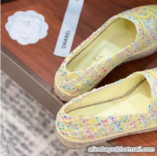 Grade Quality Chanel Tweed & Lambskin Espadrilles Flat G29762 Yellow 425020