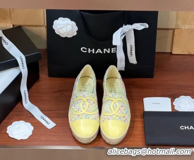 Grade Quality Chanel Tweed & Lambskin Espadrilles Flat G29762 Yellow 425020