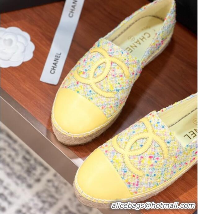 Grade Quality Chanel Tweed & Lambskin Espadrilles Flat G29762 Yellow 425020