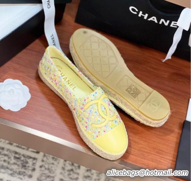 Grade Quality Chanel Tweed & Lambskin Espadrilles Flat G29762 Yellow 425020