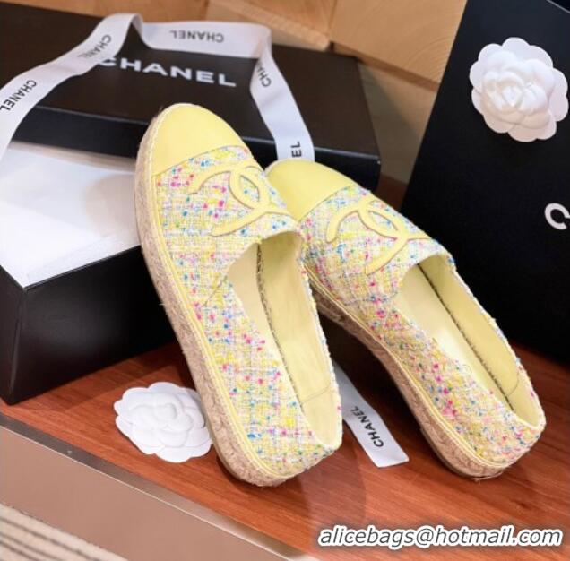 Grade Quality Chanel Tweed & Lambskin Espadrilles Flat G29762 Yellow 425020