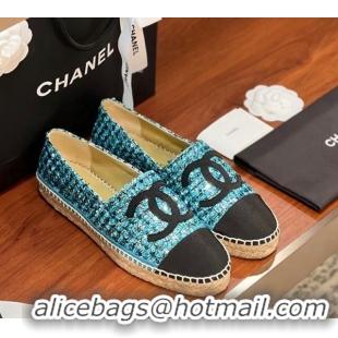 Generous Chanel Tweed & Grosgrain Espadrilles Flat G29762 Blue/Sequins 425023