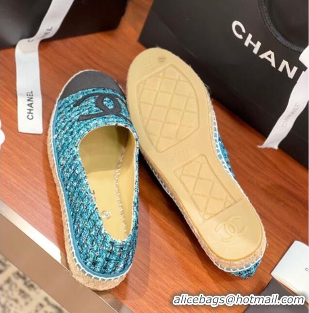 Generous Chanel Tweed & Grosgrain Espadrilles Flat G29762 Blue/Sequins 425023