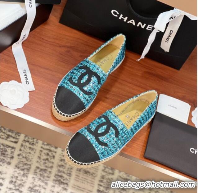 Generous Chanel Tweed & Grosgrain Espadrilles Flat G29762 Blue/Sequins 425023