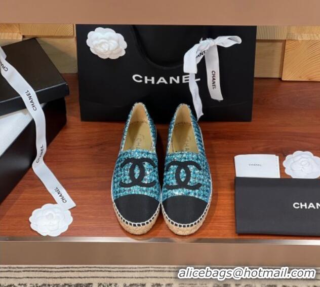 Generous Chanel Tweed & Grosgrain Espadrilles Flat G29762 Blue/Sequins 425023