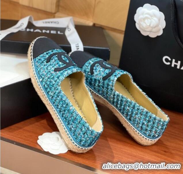 Generous Chanel Tweed & Grosgrain Espadrilles Flat G29762 Blue/Sequins 425023