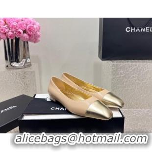 Good Product Chanel Lambskin & Metallic Calfskin Ballet Flat Beige 425028