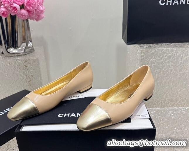 Good Product Chanel Lambskin & Metallic Calfskin Ballet Flat Beige 425028