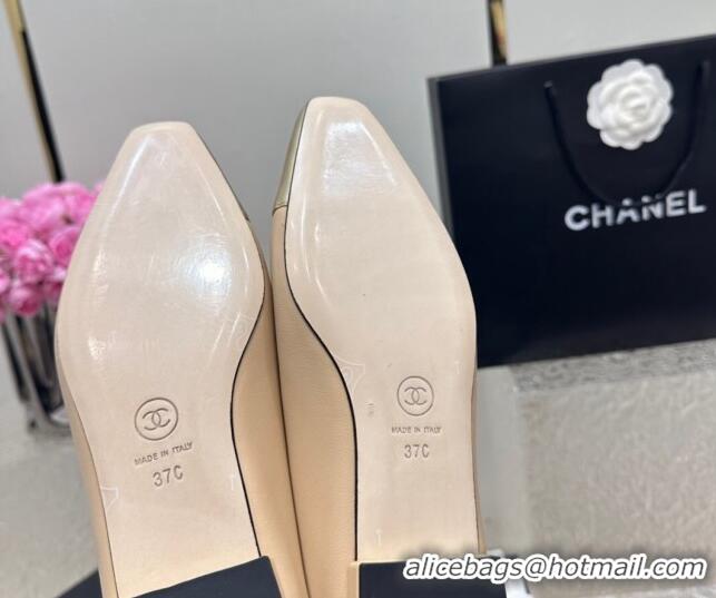 Good Product Chanel Lambskin & Metallic Calfskin Ballet Flat Beige 425028