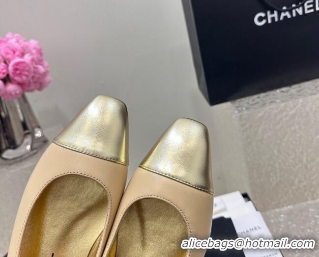 Good Product Chanel Lambskin & Metallic Calfskin Ballet Flat Beige 425028