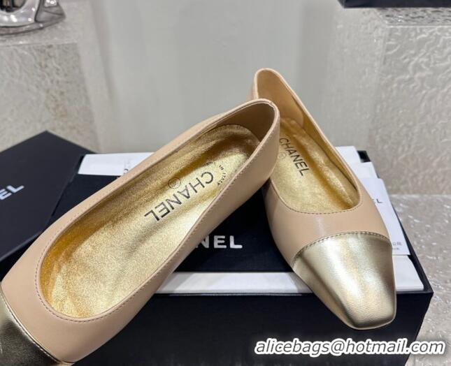 Good Product Chanel Lambskin & Metallic Calfskin Ballet Flat Beige 425028