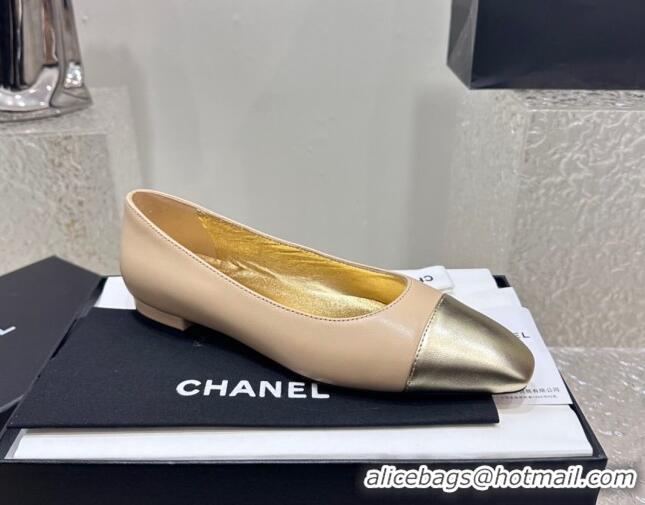 Good Product Chanel Lambskin & Metallic Calfskin Ballet Flat Beige 425028