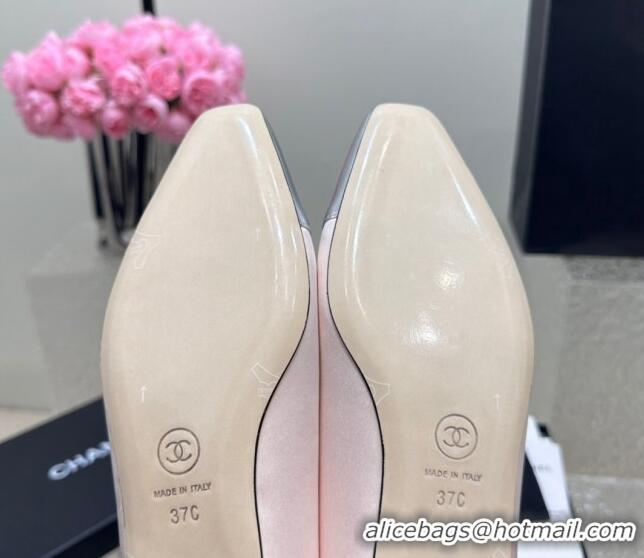 1:1 aaaaa Chanel Satin & Metallic Calfskin Ballet Flat Pale Pink/Silver 425029