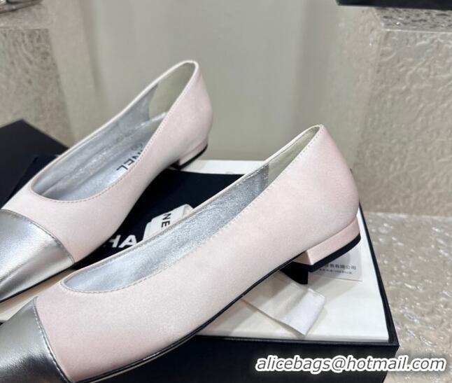 1:1 aaaaa Chanel Satin & Metallic Calfskin Ballet Flat Pale Pink/Silver 425029