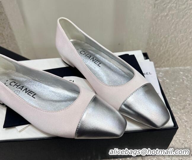 1:1 aaaaa Chanel Satin & Metallic Calfskin Ballet Flat Pale Pink/Silver 425029