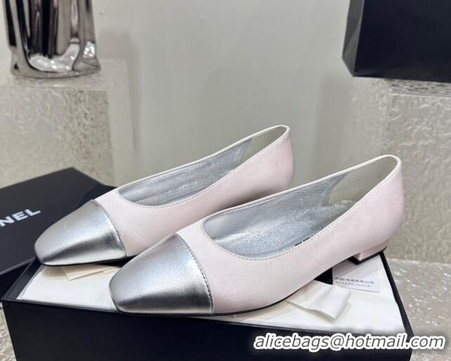 1:1 aaaaa Chanel Satin & Metallic Calfskin Ballet Flat Pale Pink/Silver 425029