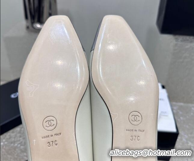 Trendy Design Chanel Lambskin & Metallic Calfskin Ballet Flat White/Silver 425030