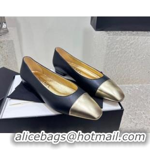 Hot Style Chanel Lambskin & Metallic Calfskin Ballet Flat Black/Gold 425032