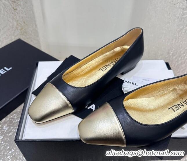 Hot Style Chanel Lambskin & Metallic Calfskin Ballet Flat Black/Gold 425032