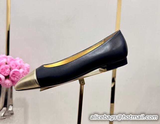 Hot Style Chanel Lambskin & Metallic Calfskin Ballet Flat Black/Gold 425032