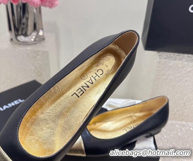 Hot Style Chanel Lambskin & Metallic Calfskin Ballet Flat Black/Gold 425032