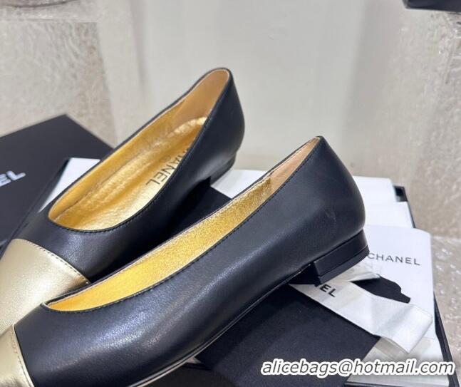 Hot Style Chanel Lambskin & Metallic Calfskin Ballet Flat Black/Gold 425032