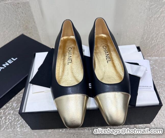 Hot Style Chanel Lambskin & Metallic Calfskin Ballet Flat Black/Gold 425032