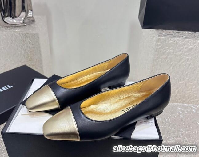 Hot Style Chanel Lambskin & Metallic Calfskin Ballet Flat Black/Gold 425032