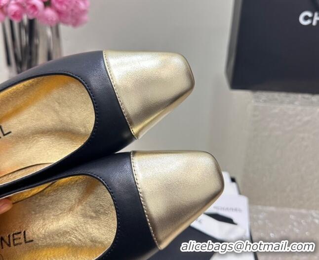 Hot Style Chanel Lambskin & Metallic Calfskin Ballet Flat Black/Gold 425032