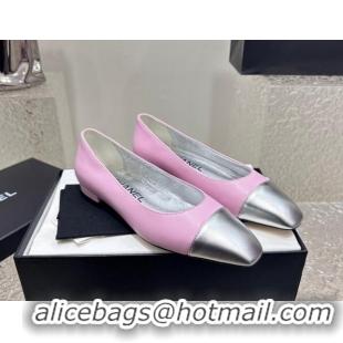 Charming Chanel Lambskin & Metallic Calfskin Ballet Flat Pink/Silver 425033