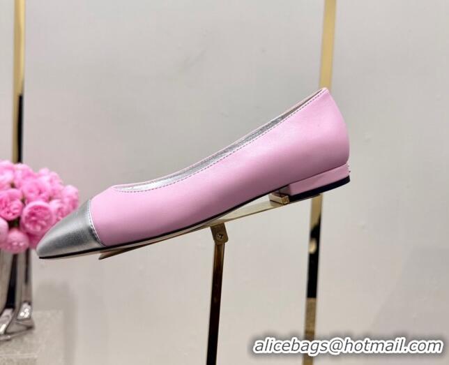 Charming Chanel Lambskin & Metallic Calfskin Ballet Flat Pink/Silver 425033