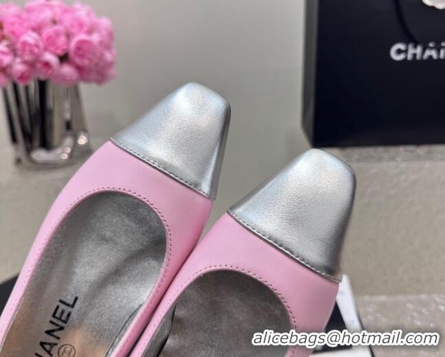 Charming Chanel Lambskin & Metallic Calfskin Ballet Flat Pink/Silver 425033