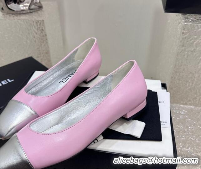 Charming Chanel Lambskin & Metallic Calfskin Ballet Flat Pink/Silver 425033