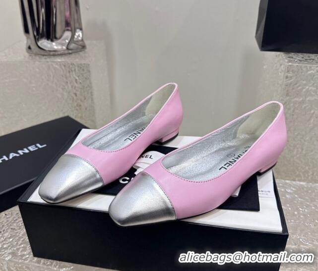 Charming Chanel Lambskin & Metallic Calfskin Ballet Flat Pink/Silver 425033