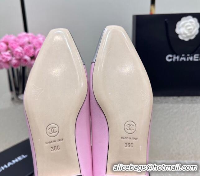 Charming Chanel Lambskin & Metallic Calfskin Ballet Flat Pink/Silver 425033