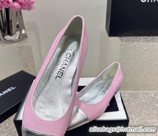 Charming Chanel Lambskin & Metallic Calfskin Ballet Flat Pink/Silver 425033