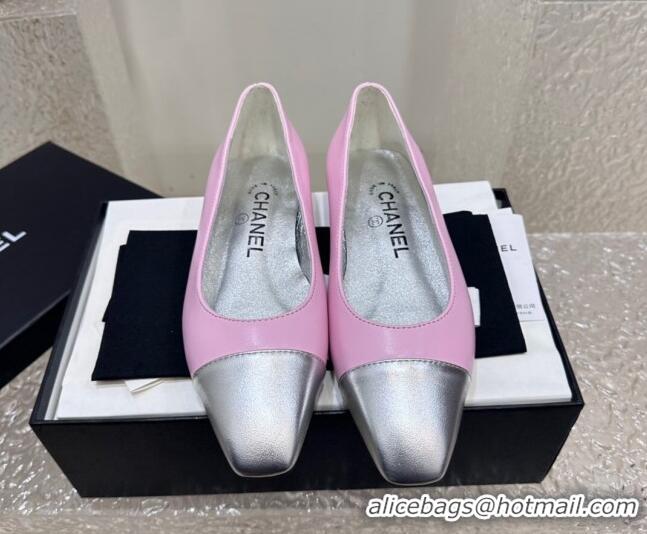 Charming Chanel Lambskin & Metallic Calfskin Ballet Flat Pink/Silver 425033