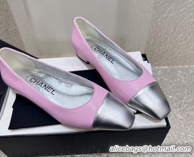 Charming Chanel Lambskin & Metallic Calfskin Ballet Flat Pink/Silver 425033