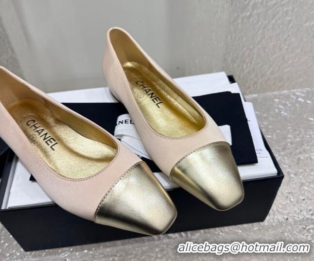 Sumptuous Chanel Satin & Metallic Calfskin Ballet Flat Beige/Gold 425034