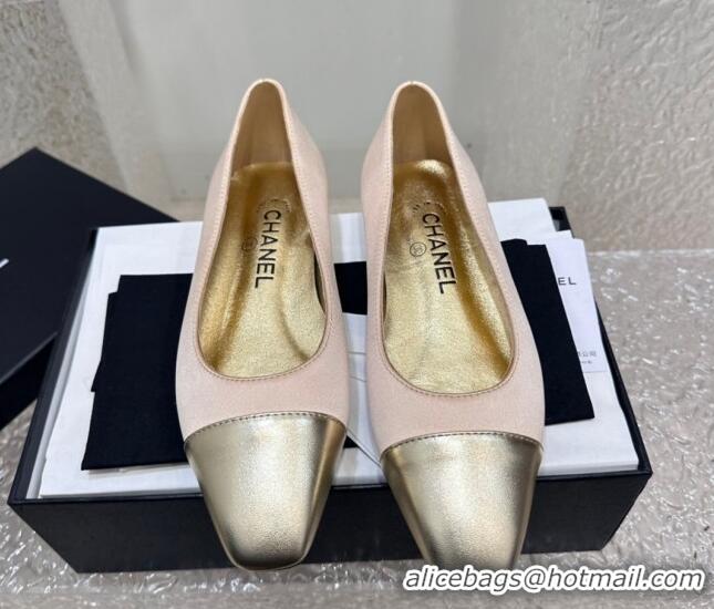 Sumptuous Chanel Satin & Metallic Calfskin Ballet Flat Beige/Gold 425034